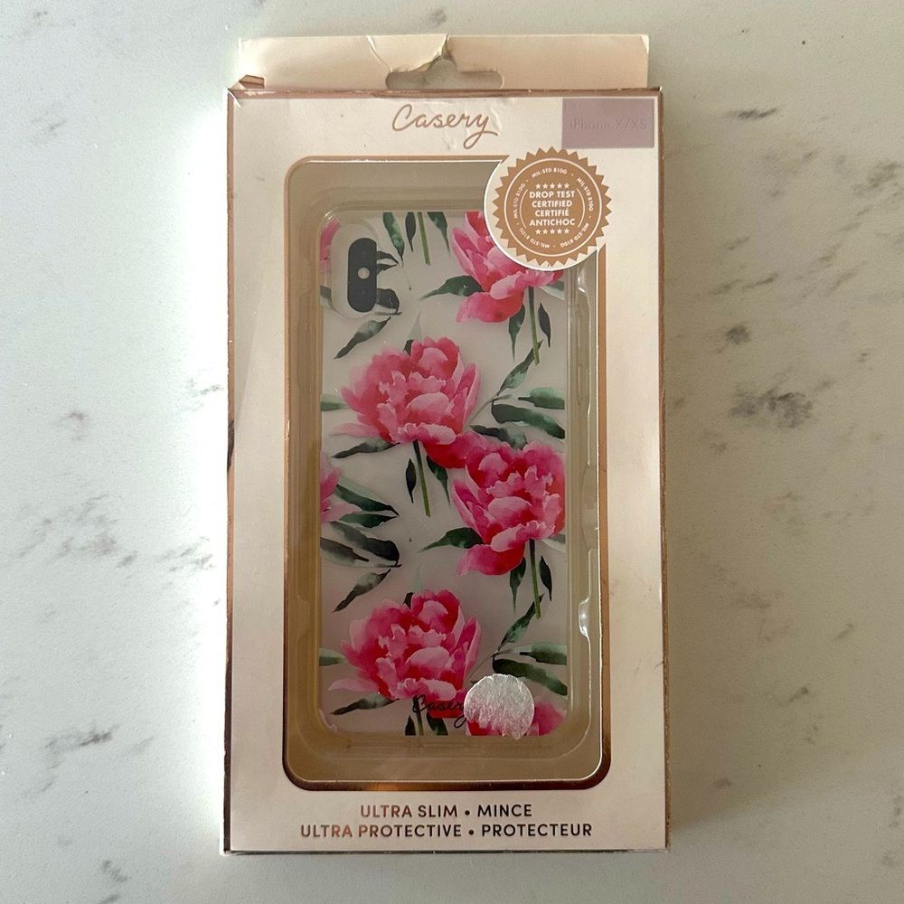 NWT Casery Pink Peony Floral Phone Case iPhone X/XS Ultra Slim Protective new